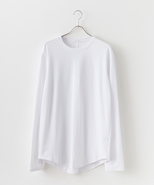 ラウンドヘム ロング丈長袖Tシャツ サムホール シンプル 無地T