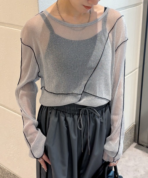 ISOOK / アイスー】シームデザイン配色シアートップス / ラメ