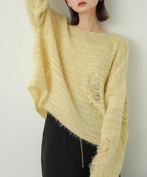 SENSE OF PLACE by URBAN RESEARCH（センスオブプレイスバイアーバンリサーチ）の「ルーズダメージセーター（ニット/セーター・レディース・ネイビー/イエロー/グレー・ONE）」の3枚目の写真