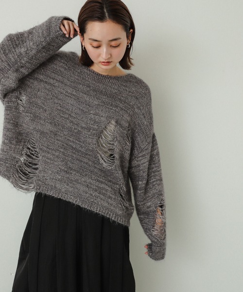 SENSE OF PLACE by URBAN RESEARCH（センスオブプレイスバイアーバンリサーチ）の「ルーズダメージセーター（ニット/セーター・レディース・ネイビー/イエロー/グレー・ONE）」の15枚目の写真