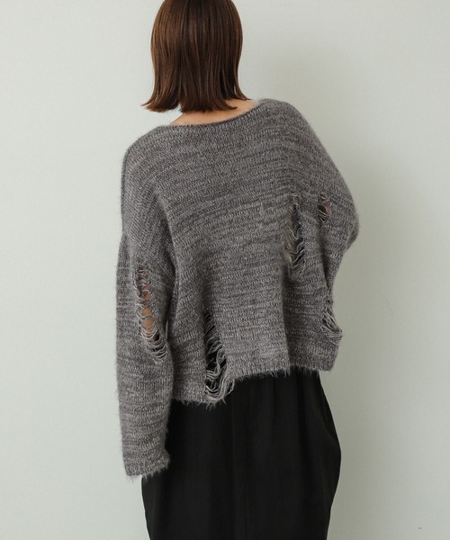 SENSE OF PLACE by URBAN RESEARCH（センスオブプレイスバイアーバンリサーチ）の「ルーズダメージセーター（ニット/セーター・レディース・ネイビー/イエロー/グレー・ONE）」の16枚目の写真