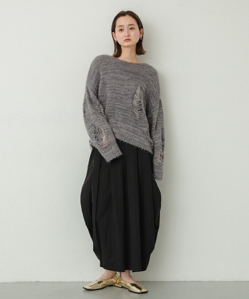 SENSE OF PLACE by URBAN RESEARCH（センスオブプレイスバイアーバンリサーチ）の「ルーズダメージセーター（ニット/セーター・レディース・ネイビー/イエロー/グレー・ONE）」の18枚目の写真