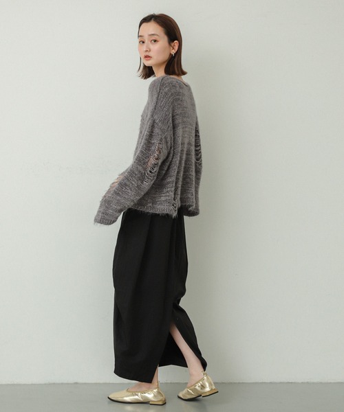 SENSE OF PLACE by URBAN RESEARCH（センスオブプレイスバイアーバンリサーチ）の「ルーズダメージセーター（ニット/セーター・レディース・ネイビー/イエロー/グレー・ONE）」の19枚目の写真