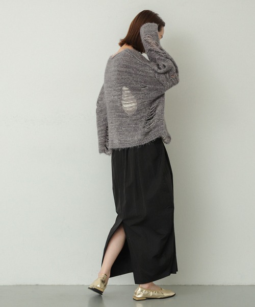 SENSE OF PLACE by URBAN RESEARCH（センスオブプレイスバイアーバンリサーチ）の「ルーズダメージセーター（ニット/セーター・レディース・ネイビー/イエロー/グレー・ONE）」の20枚目の写真