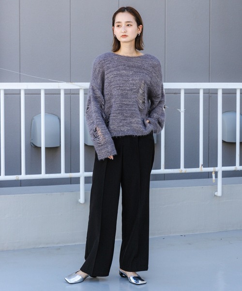 SENSE OF PLACE by URBAN RESEARCH（センスオブプレイスバイアーバンリサーチ）の「ルーズダメージセーター（ニット/セーター・レディース・ネイビー/イエロー/グレー・ONE）」の21枚目の写真