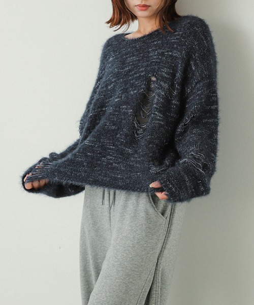 T*e様 【タグ切れあり】STONE  ネイビーセーター セール】ルーズダメージセーター（ニット/セーター）｜SENSE OF PLACE