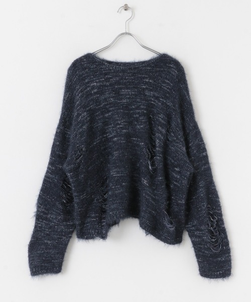 SENSE OF PLACE by URBAN RESEARCH（センスオブプレイスバイアーバンリサーチ）の「ルーズダメージセーター（ニット/セーター・レディース・ネイビー/イエロー/グレー・ONE）」の5枚目の写真