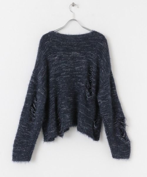 SENSE OF PLACE by URBAN RESEARCH（センスオブプレイスバイアーバンリサーチ）の「ルーズダメージセーター（ニット/セーター・レディース・ネイビー/イエロー/グレー・ONE）」の6枚目の写真