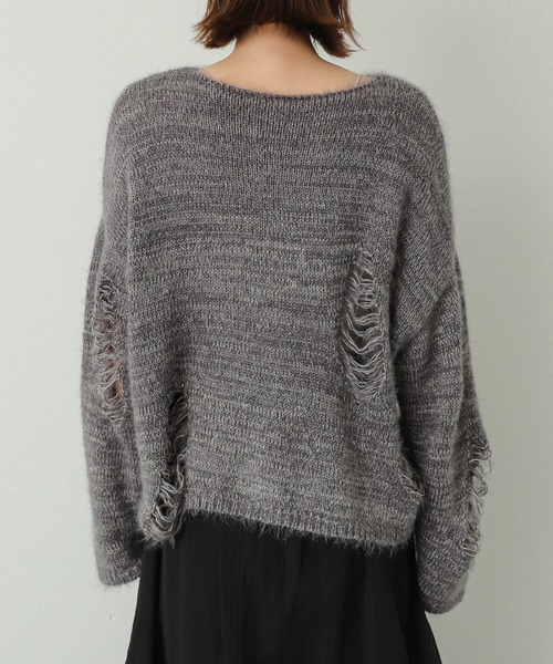 SENSE OF PLACE by URBAN RESEARCH（センスオブプレイスバイアーバンリサーチ）の「ルーズダメージセーター（ニット/セーター・レディース・ネイビー/イエロー/グレー・ONE）」の12枚目の写真