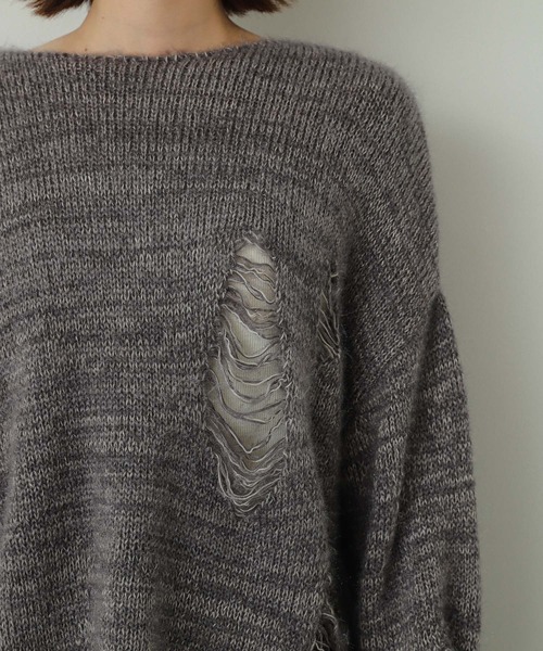 SENSE OF PLACE by URBAN RESEARCH（センスオブプレイスバイアーバンリサーチ）の「ルーズダメージセーター（ニット/セーター・レディース・ネイビー/イエロー/グレー・ONE）」の13枚目の写真