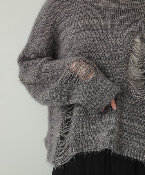 SENSE OF PLACE by URBAN RESEARCH（センスオブプレイスバイアーバンリサーチ）の「ルーズダメージセーター（ニット/セーター・レディース・ネイビー/イエロー/グレー・ONE）」の14枚目の写真
