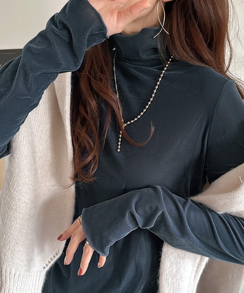 classicalelf(クラシカルエルフ)の「滑らか艶やか。レディ魅せきれいめ長袖タートルネックメロートップス(Tシャツ/カットソー・レディース・ピンク/ブラック/アイボリー/グレー/ブルー・LARGE/MEDIUM/SMALL/X-LARGE)」の4枚目の写真