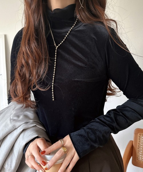 classicalelf(クラシカルエルフ)の「滑らか艶やか。レディ魅せきれいめ長袖タートルネックメロートップス(Tシャツ/カットソー・レディース・ピンク/ブラック/アイボリー/グレー/ブルー・LARGE/MEDIUM/SMALL/X-LARGE)」の3枚目の写真