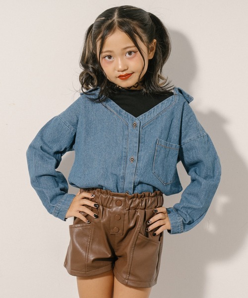 URBAN CHERRY(アーバンチェリー)の「フェイクレザータックショートパンツ(その他パンツ・キッズ・ブラウン/ブラック・150cm/140cm/130cm/120cm/110cm)」の1枚目の写真