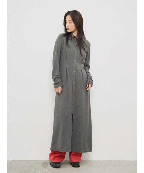セール】ギャザースリーブロングシャツワンピース（シャツ