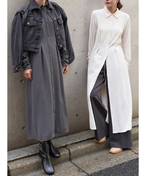 美品！08マブ⭐︎✴︎たっぷりギャザー ロング シャツワンピース ドルマン ベージュ 08Mab ワイドシャツワンピース ギャザーたっぷりでボリューム感