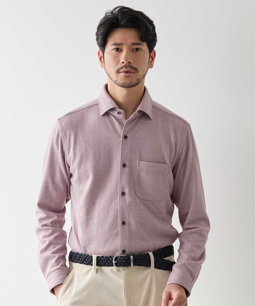 UNION STATION(ユニオンステーション)の「ヘリンボン柄ホリゾンタルカラージャージシャツ(シャツ/ブラウス・メンズ・ホワイト/ラベンダー/ブルー・M/S/L/LL)」の3枚目の写真