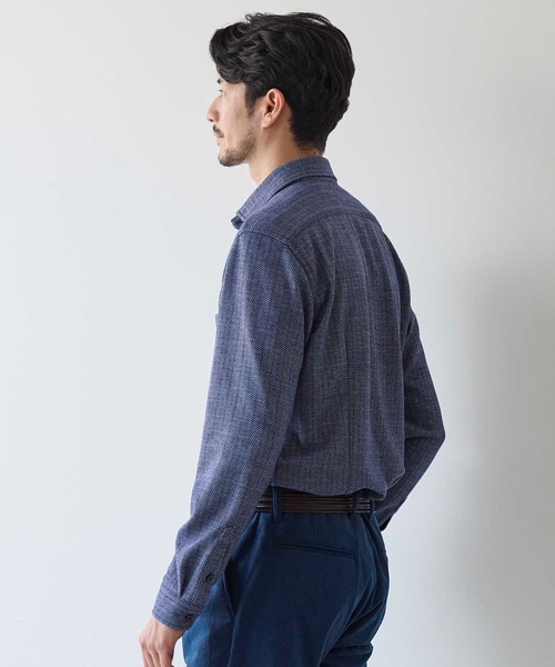 UNION STATION(ユニオンステーション)の「ヘリンボン柄ホリゾンタルカラージャージシャツ(シャツ/ブラウス・メンズ・ホワイト/ラベンダー/ブルー・M/S/L/LL)」の5枚目の写真