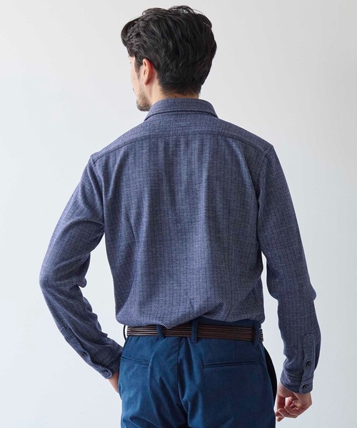 UNION STATION(ユニオンステーション)の「ヘリンボン柄ホリゾンタルカラージャージシャツ(シャツ/ブラウス・メンズ・ホワイト/ラベンダー/ブルー・M/S/L/LL)」の6枚目の写真