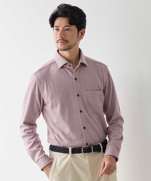 UNION STATION(ユニオンステーション)の「ヘリンボン柄ホリゾンタルカラージャージシャツ(シャツ/ブラウス・メンズ・ホワイト/ラベンダー/ブルー・M/S/L/LL)」の9枚目の写真