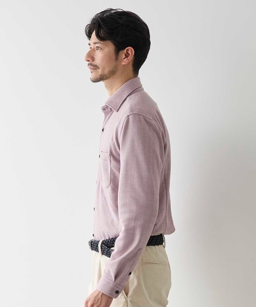 UNION STATION(ユニオンステーション)の「ヘリンボン柄ホリゾンタルカラージャージシャツ(シャツ/ブラウス・メンズ・ホワイト/ラベンダー/ブルー・M/S/L/LL)」の10枚目の写真