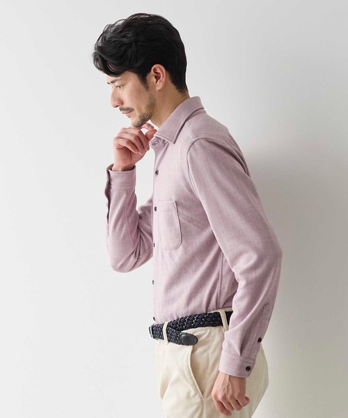 UNION STATION(ユニオンステーション)の「ヘリンボン柄ホリゾンタルカラージャージシャツ(シャツ/ブラウス・メンズ・ホワイト/ラベンダー/ブルー・M/S/L/LL)」の11枚目の写真