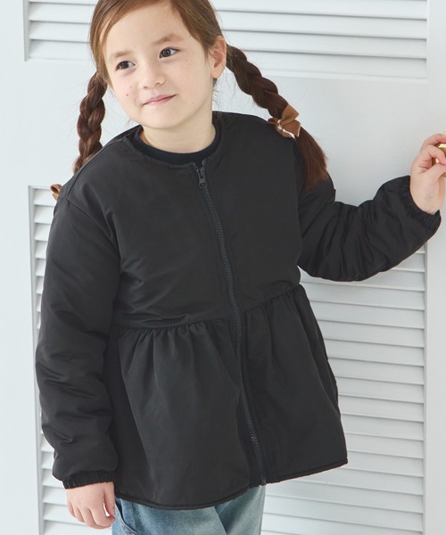 フレアシルエット アウター　ブラック セール】裏ボア ガールズ フレアシルエット ナイロン ブルゾン