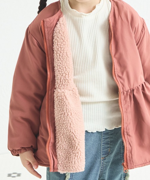 pairmanon（ペアマノン）の「裏ボア ガールズ フレアシルエット ナイロン ブルゾン（ブルゾン・キッズ・テラコッタ/ブラック/ベージュ/ピンク・90/100/110/120/130/140/150）」の8枚目の写真