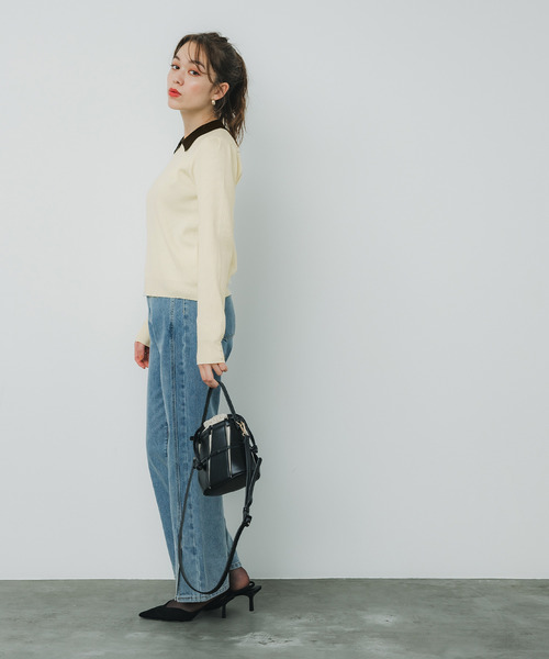coca(coca)(コカ)の「配色ニットポロシャツ(ニット/セーター・レディース・グレー/アイボリー・S/L/M)」の8枚目の写真