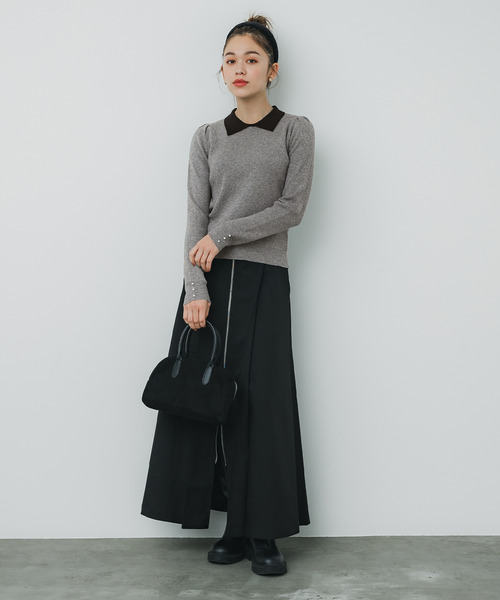coca(coca)(コカ)の「配色ニットポロシャツ(ニット/セーター・レディース・グレー/アイボリー・S/L/M)」の9枚目の写真