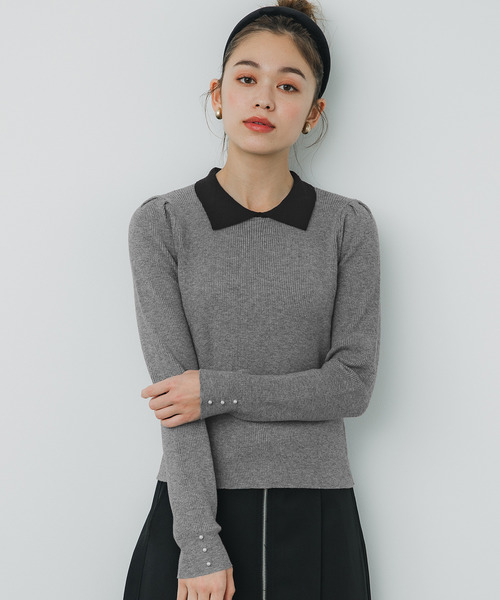 coca(coca)(コカ)の「配色ニットポロシャツ(ニット/セーター・レディース・グレー/アイボリー・S/L/M)」の11枚目の写真