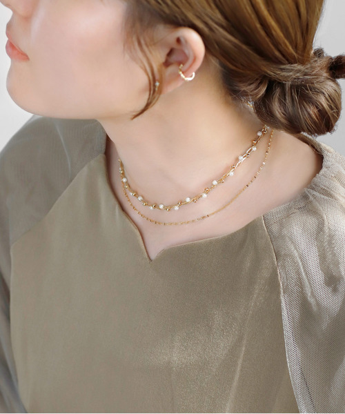 パール×チェーンネックレス[2本セット]（ネックレス）｜ANEMONE  