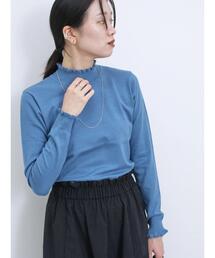 Samansa Mos2 blue | フリル衿ニットプルオーバー(ニット/セーター)