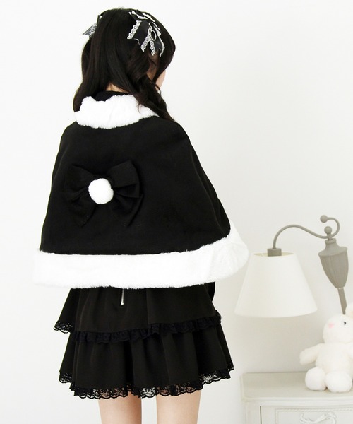 セール】ファーポンポンハートビジューリボンケープコート（その他