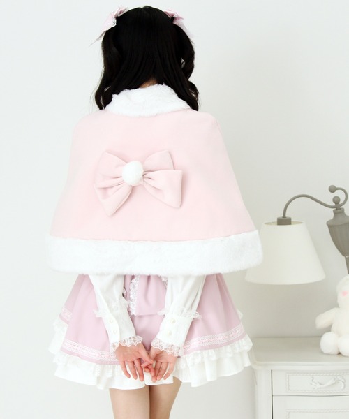 セール】ファーポンポンハートビジューリボンケープコート（その他