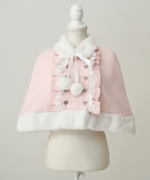 セール】ファーポンポンハートビジューリボンケープコート（その他