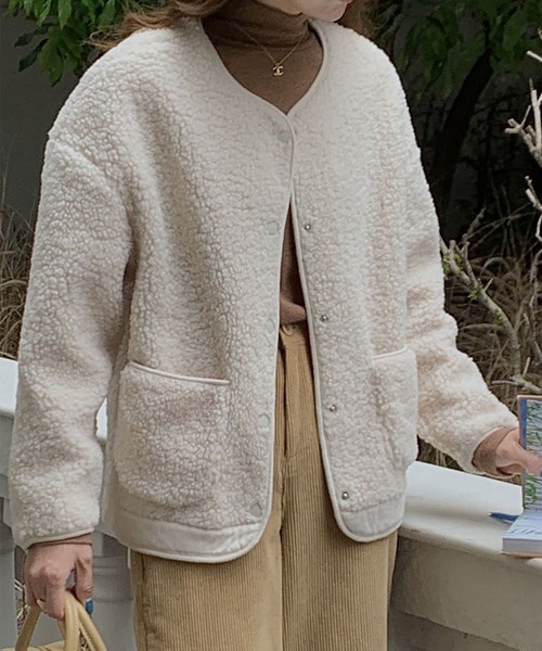 セール】【Banico】ボアノーカラージャケット（ノーカラージャケット