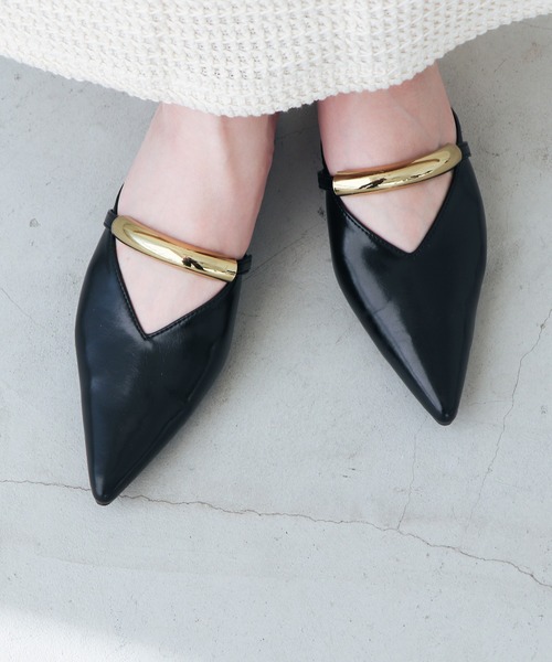 EVOL（イーボル）の「【柔らかい・クッション入り】ゴールドモチーフフラットミュール IY5706（パンプス・レディース・シルバー/アイボリー/ブラック/パイソン・LL/L/M/S）」の3枚目の写真