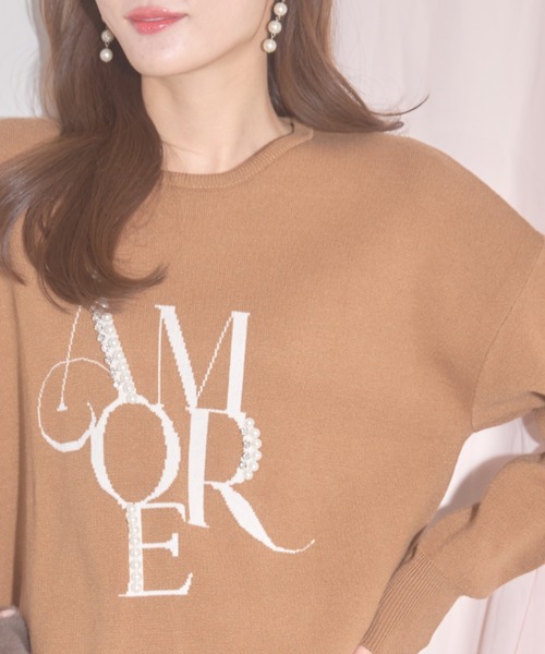 【ZOZO限定】パール×ビジューAMOREロゴニット（ニット/セーター）｜tocco closet（トッコ クローゼット）