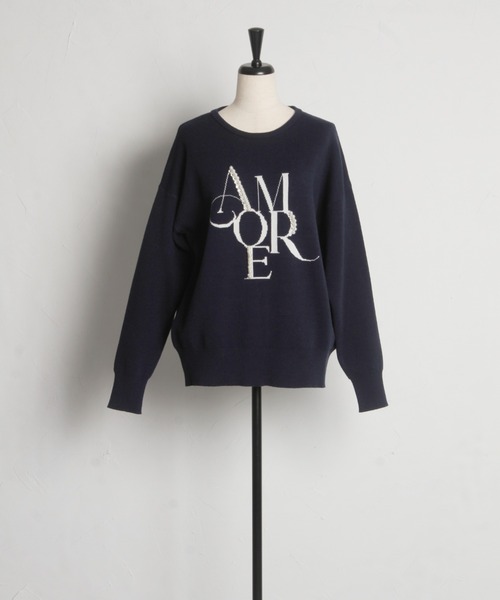 【ZOZO限定】パール×ビジューAMOREロゴニット（ニット/セーター）｜tocco closet（トッコ クローゼット）