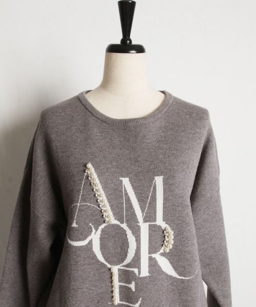 【ZOZO限定】パール×ビジューAMOREロゴニット（ニット/セーター）｜tocco closet（トッコ クローゼット）