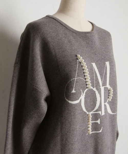【ZOZO限定】パール×ビジューAMOREロゴニット（ニット/セーター）｜tocco closet（トッコ クローゼット）