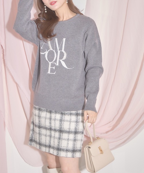 【ZOZO限定】パール×ビジューAMOREロゴニット（ニット/セーター）｜tocco closet（トッコ クローゼット）