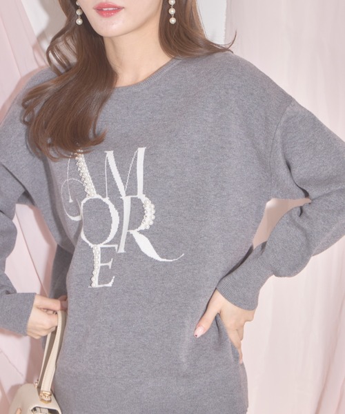 【ZOZO限定】パール×ビジューAMOREロゴニット（ニット/セーター）｜tocco closet（トッコ クローゼット）