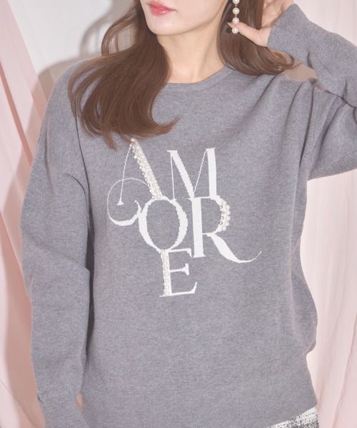 【ZOZO限定】パール×ビジューAMOREロゴニット（ニット/セーター）｜tocco closet（トッコ クローゼット）