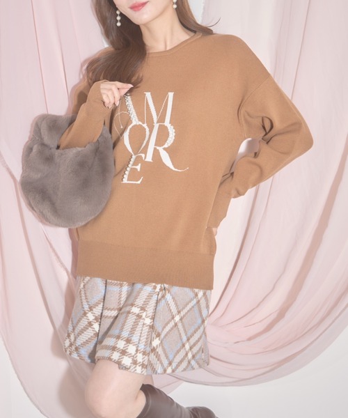 【ZOZO限定】パール×ビジューAMOREロゴニット（ニット/セーター）｜tocco closet（トッコ クローゼット）