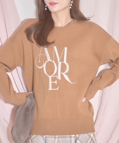 【ZOZO限定】パール×ビジューAMOREロゴニット（ニット/セーター）｜tocco closet（トッコ クローゼット）