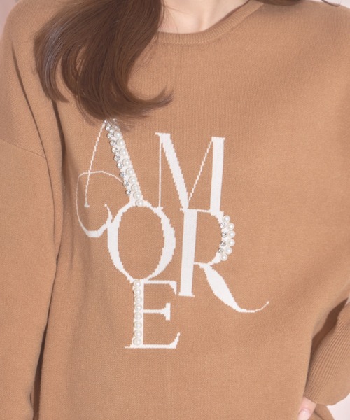 【ZOZO限定】パール×ビジューAMOREロゴニット（ニット/セーター）｜tocco closet（トッコ クローゼット）