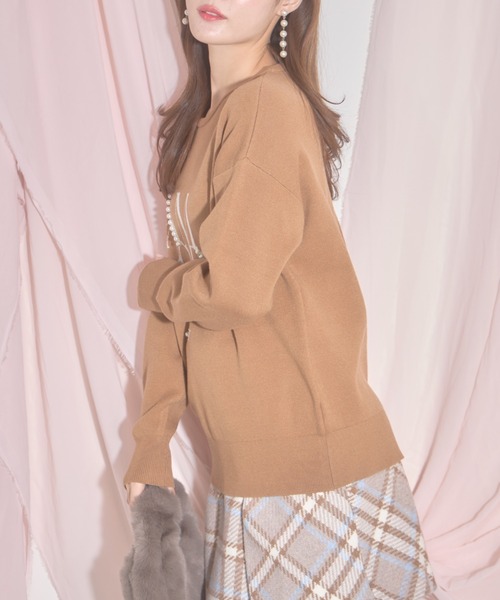 【ZOZO限定】パール×ビジューAMOREロゴニット（ニット/セーター）｜tocco closet（トッコ クローゼット）