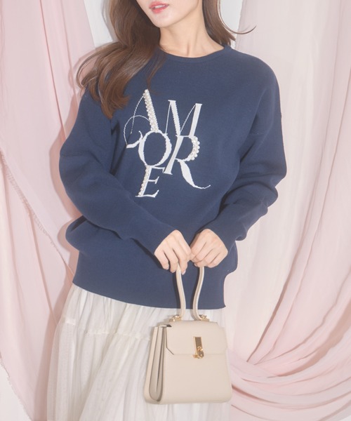 【ZOZO限定】パール×ビジューAMOREロゴニット（ニット/セーター）｜tocco closet（トッコ クローゼット）